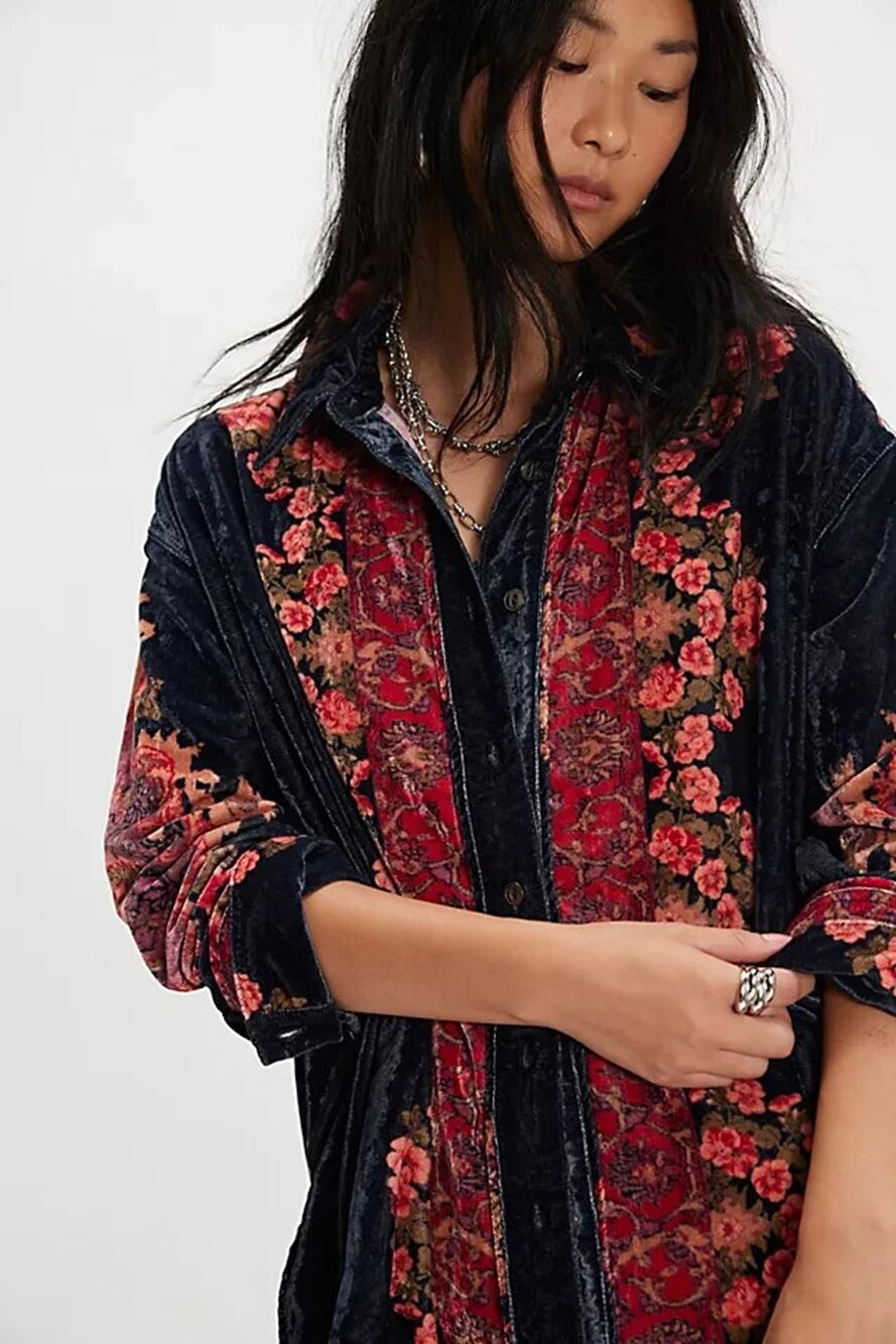 Free People We The Free One Night Velvet Top Night Owl Combo Womens XL NEW